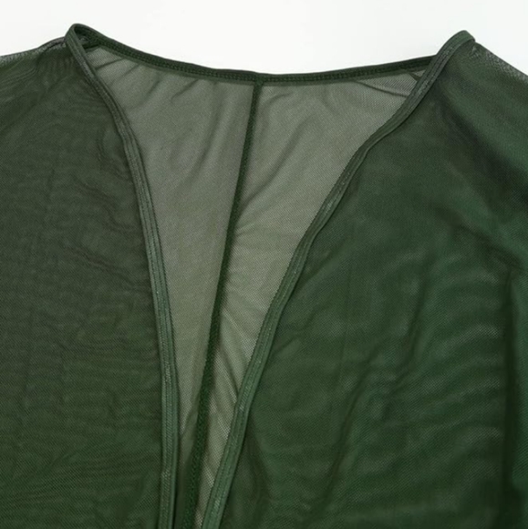 Army Green Sheer Floor Length Robe Long Moss Olive Maxi Dress Layer Deep V New - Picture 4 of 10